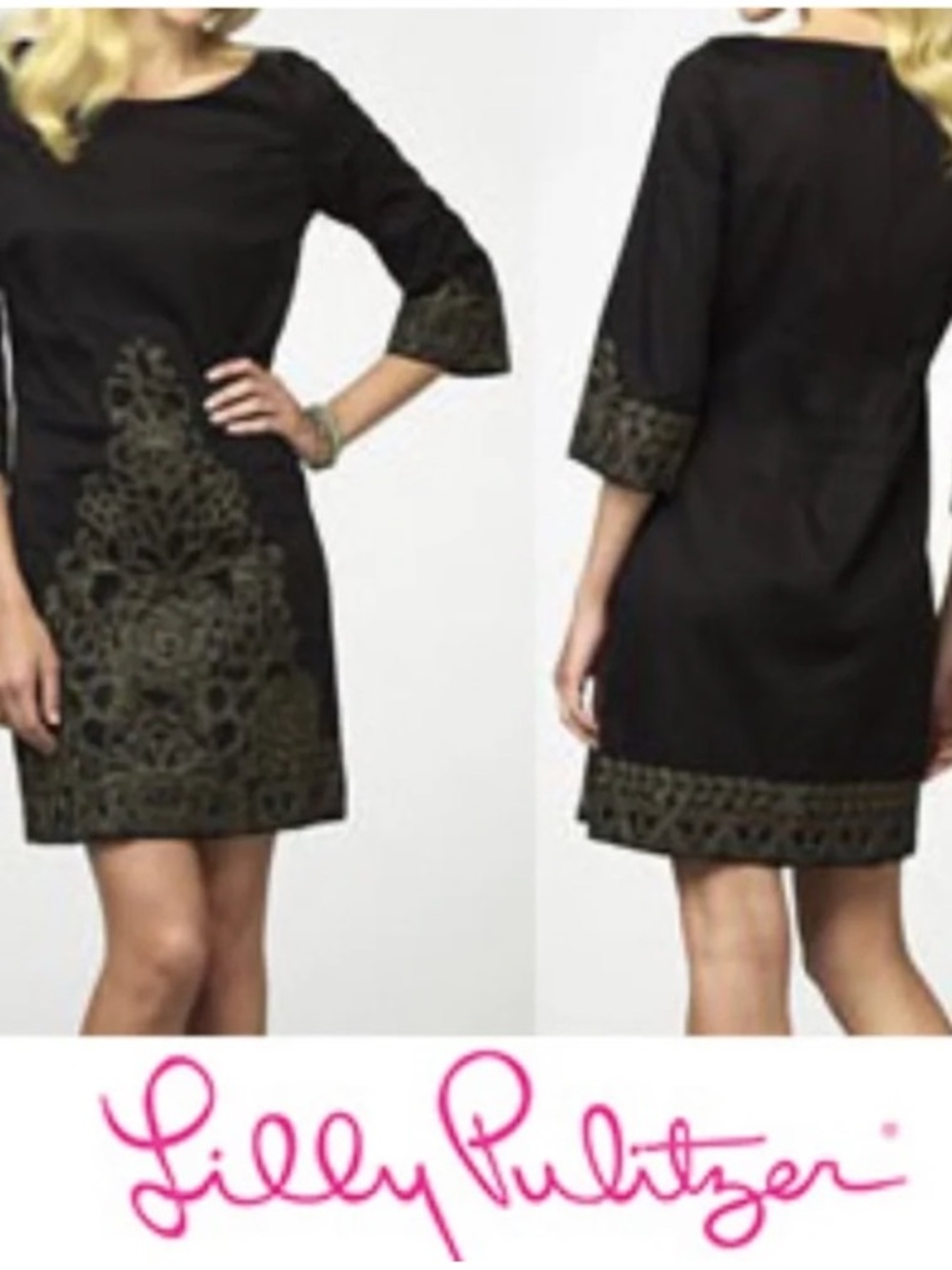 Lilly Pulitzer Black Mini Dress with Gold Embroidery